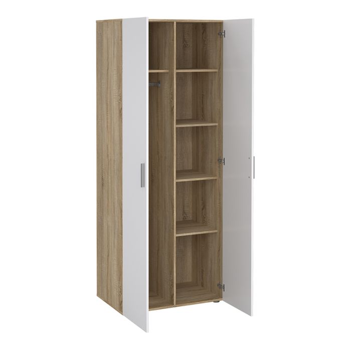 Pepe Package - Bedside 2 Drawers + Chest of 4 Drawers + Wardrobe with 2 doors in Oak with White High Gloss - UK