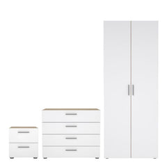 Pepe Package - Bedside 2 Drawers + Chest of 4 Drawers + Wardrobe with 2 doors in Oak with White High Gloss - UK