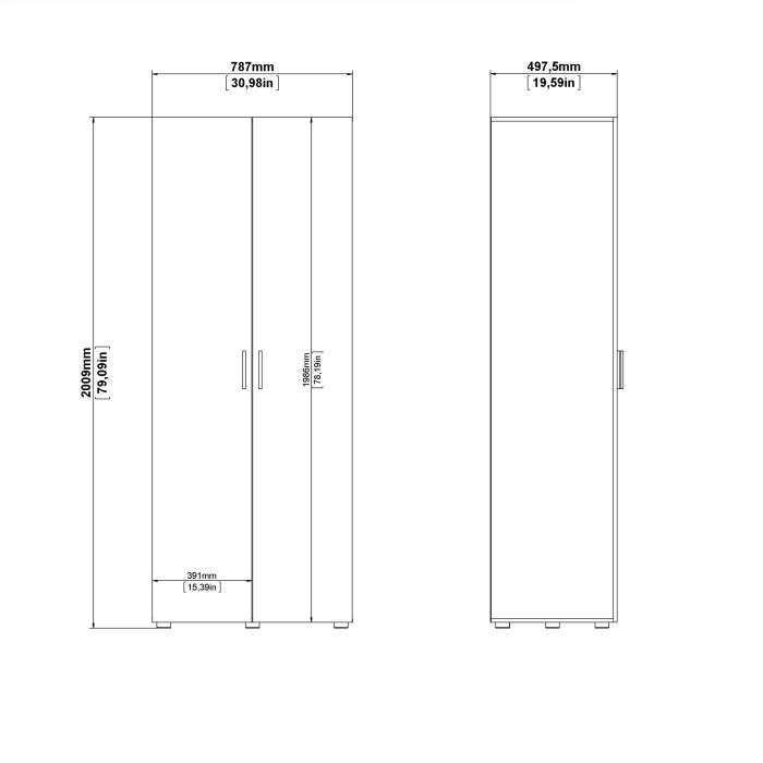 Pepe Wardrobe with 2 doors in Black - UK