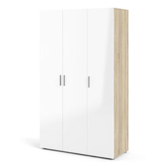 Pepe Wardrobe with 3 doors in Oak with White High Gloss - UK