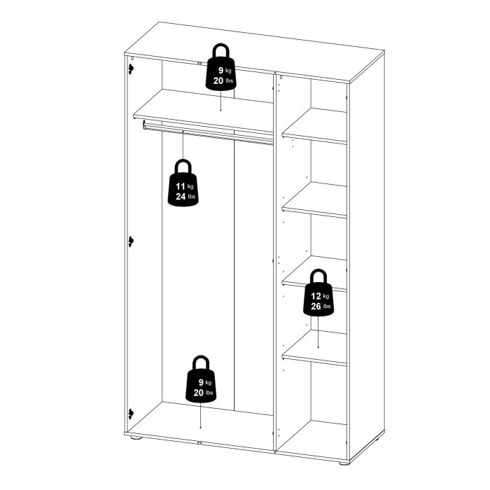 Pepe Wardrobe with 3 doors in White woodgrain - UK