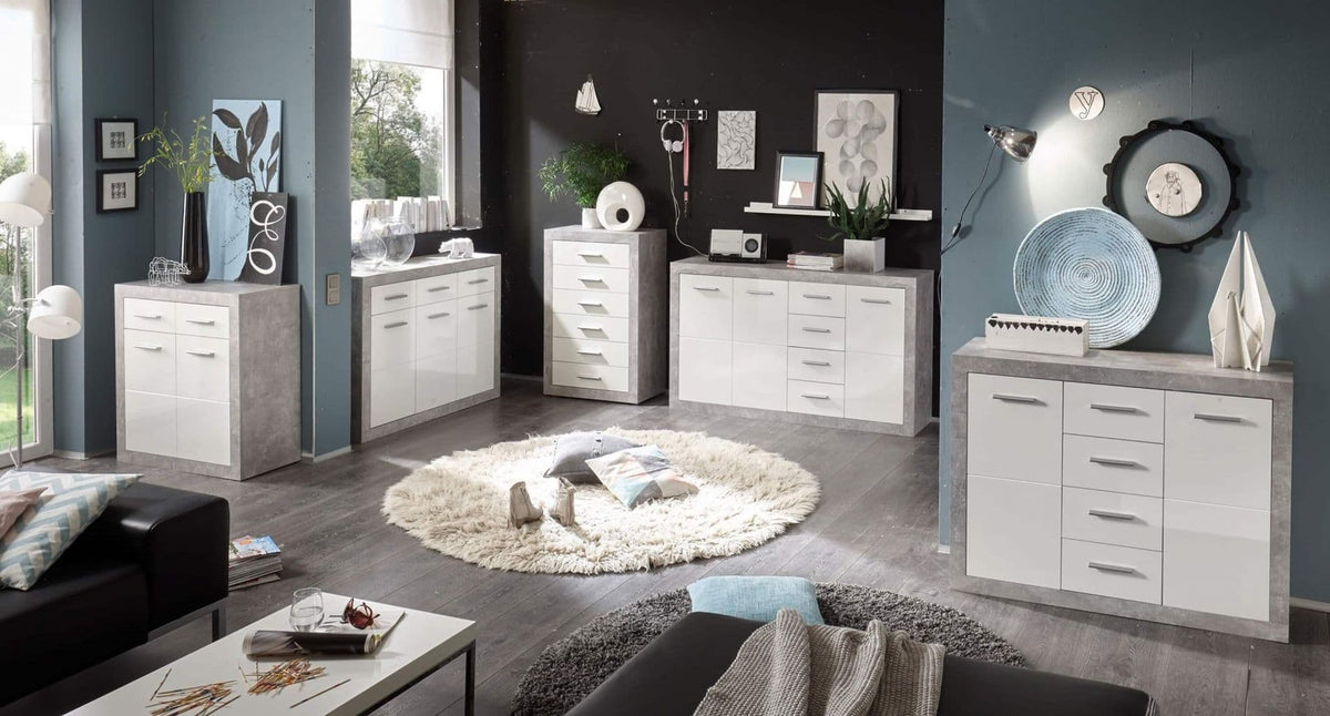 Pietra Chest Of 6 Drawers In Grey And White Gloss