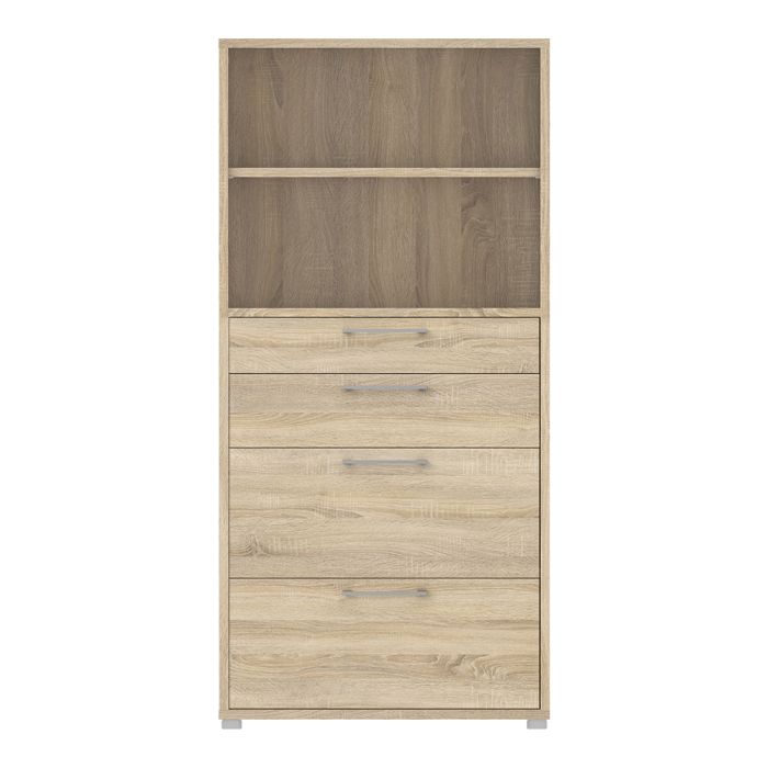 Prima Bookcase 1 Shelf with 2 Drawers + 2 File Drawers in Oak - UK