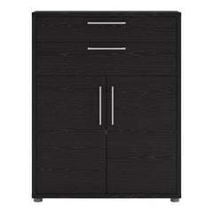 Prima Bookcase 1 Shelf With 2 Drawers And 2 Doors In Black Woodgrain - UK