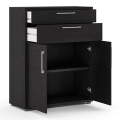 Prima Bookcase 1 Shelf With 2 Drawers And 2 Doors In Black Woodgrain - UK