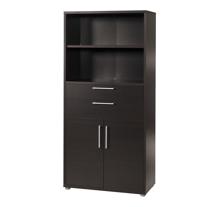 Prima Bookcase 2 Shelves with 2 Drawers and 2 Doors in Black woodgrain - UK