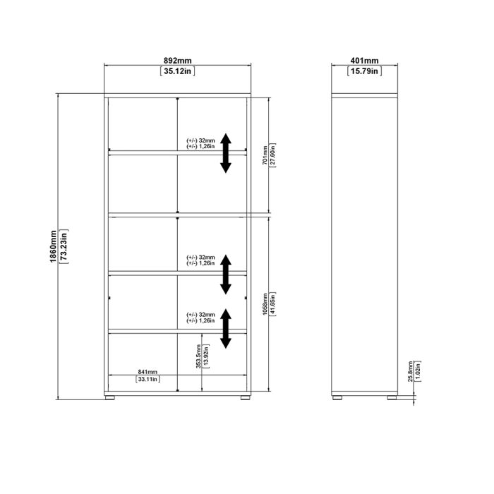 Prima Bookcase 2 Shelves With 2 Drawers And 2 Doors In White - UK
