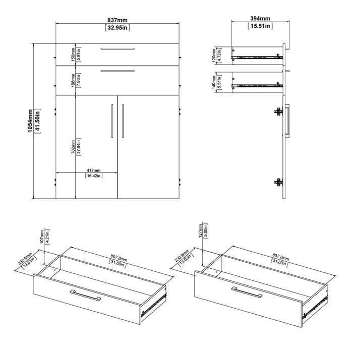 Prima Bookcase 2 Shelves With 2 Drawers And 2 Doors In White - UK