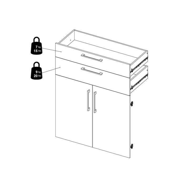 Prima Bookcase 2 Shelves With 2 Drawers And 2 Doors In White - UK