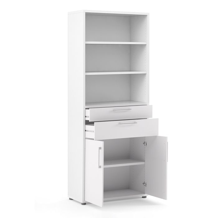 Prima Bookcase 3 Shelves With 2 Drawers And 2 Doors In White - UK