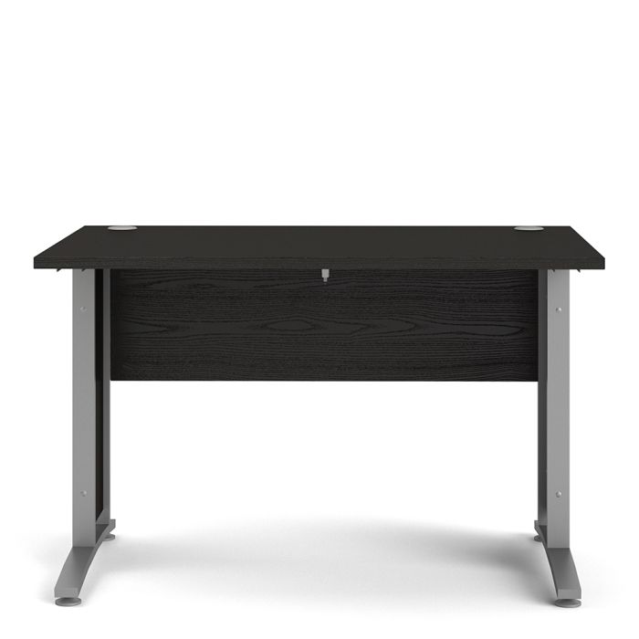 Prima Desk 120 cm in Black woodgrain with Silver grey steel legs - UK