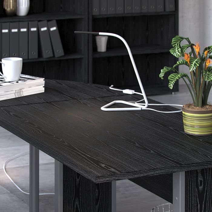 Prima Desk 120 cm in Black woodgrain with Silver grey steel legs - UK