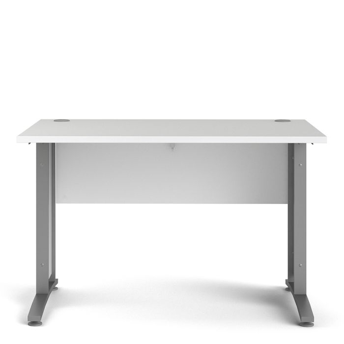 Prima Desk 120 cm in White with Silver grey steel legs - UK