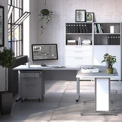 Prima Desk 120 cm in White with Silver grey steel legs - UK