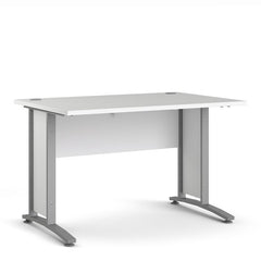 Prima Desk 120 cm in White with Silver grey steel legs - UK