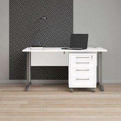 Prima Desk 150 cm in White with Silver grey steel legs - UK - Furniture One Shop
