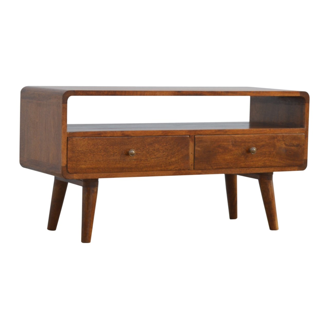GlamVista Curved Chestnut TV Stand - Furniture One Shop