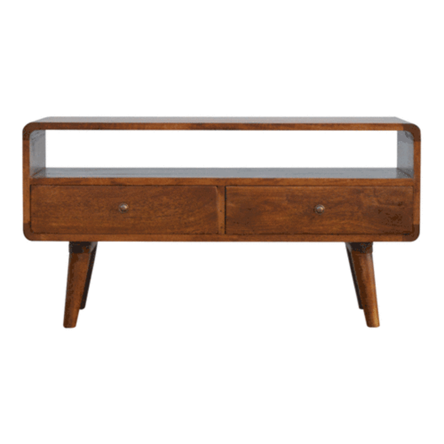 GlamVista Curved Chestnut TV Stand - Furniture One Shop
