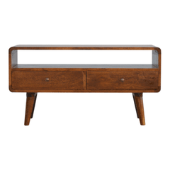 GlamVista Curved Chestnut TV Stand - Furniture One Shop