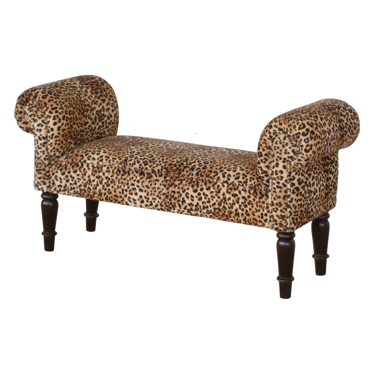 Gusto Perch Leopard Print Velvet Bench