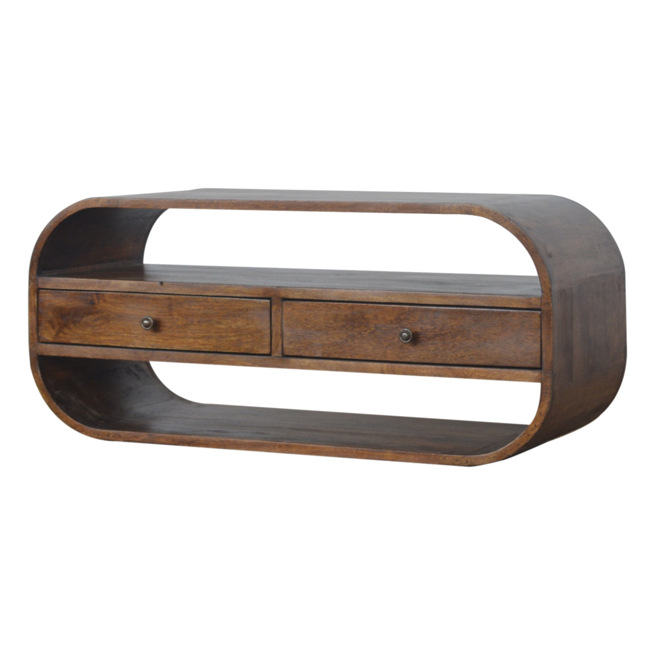 ClassyView Chestnut Curved Edge TV Stand with 2 Drawers - Furniture One Shop