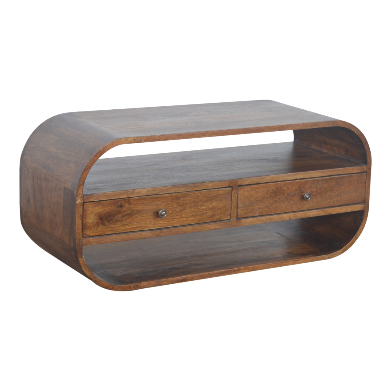 ClassyView Chestnut Curved Edge TV Stand with 2 Drawers - Furniture One Shop