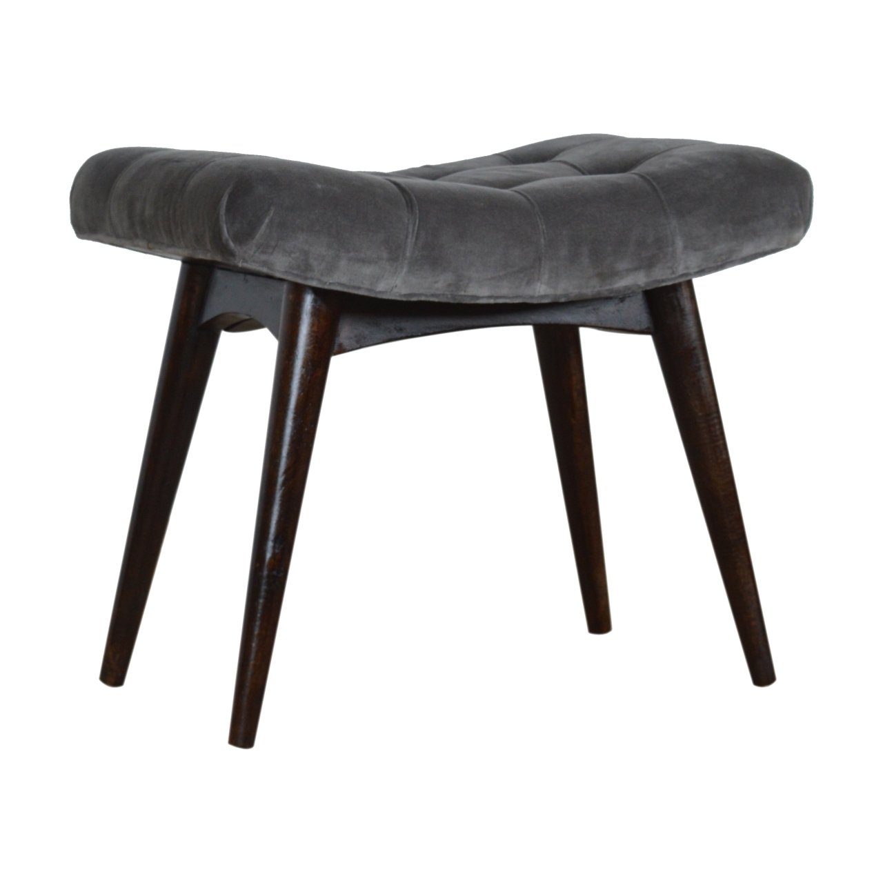 Savour Seat Grey Cotton Velvet Curved Bench