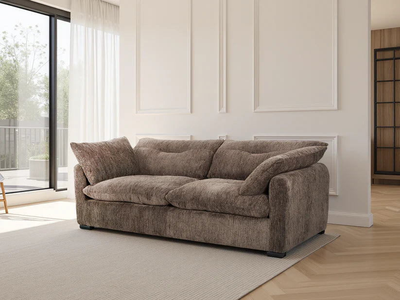 Quetta Brown Fabric 3 Seater Sofa