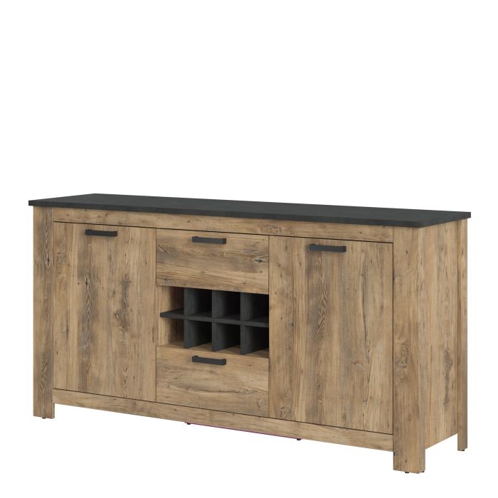 Rapallo 2 door 2 drawer sideboard with wine rack in Chestnut and Matera Grey - UK