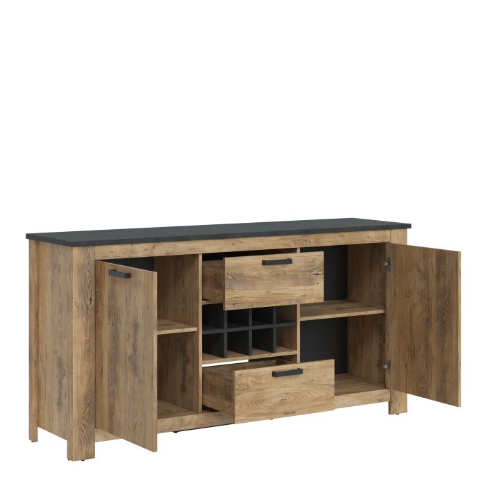 Rapallo 2 door 2 drawer sideboard with wine rack in Chestnut and Matera Grey - UK