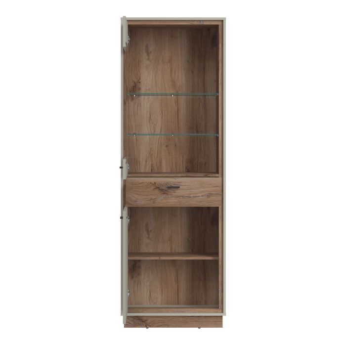 Rivero 2 Door 1 Drawer Display Cabinet in Grey and Oak - UK