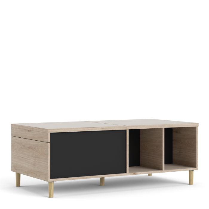 Rome Coffee Table with sliding top in Jackson Hickory Oak with Matt Black - UK