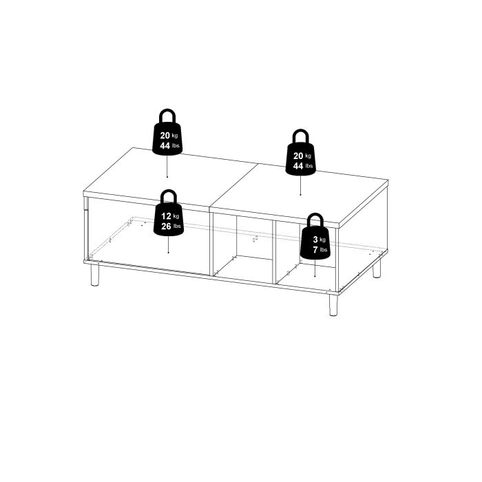 Rome Coffee Table with sliding top in Jackson Hickory Oak with Matt Black - UK