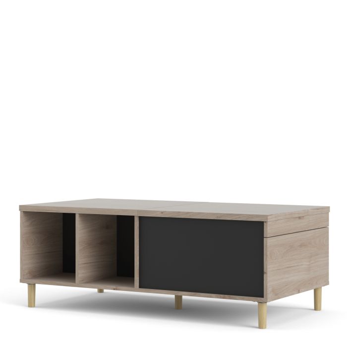 Rome Coffee Table with sliding top in Jackson Hickory Oak with Matt Black - UK