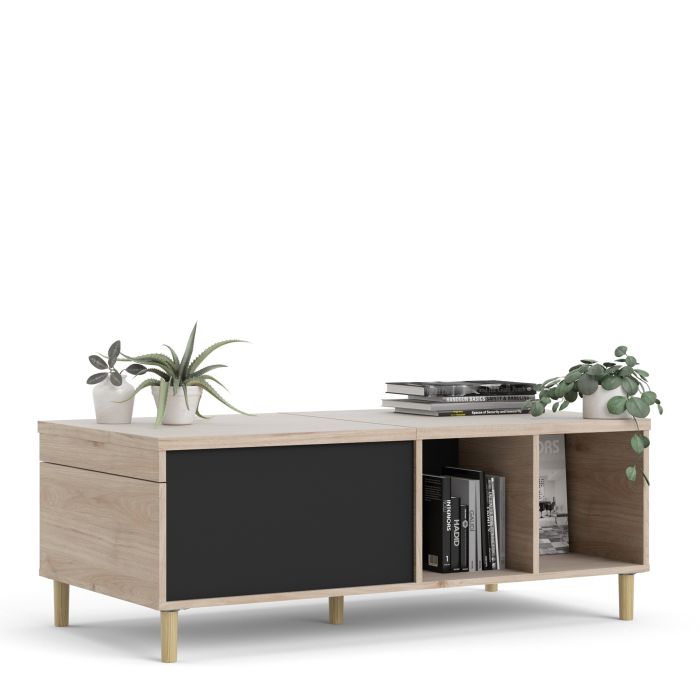 Rome Coffee Table with sliding top in Jackson Hickory Oak with Matt Black - UK