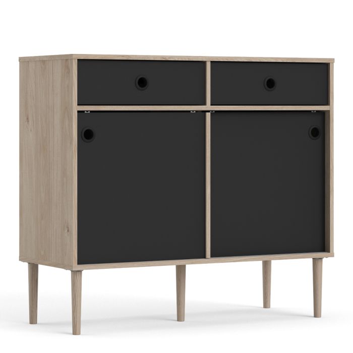 Rome Sideboard 2 Sliding Doors + 2 Drawers in Jackson Hickory Oak with Matt Black - UK
