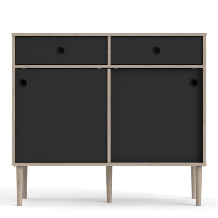 Rome Sideboard 2 Sliding Doors + 2 Drawers in Jackson Hickory Oak with Matt Black - UK