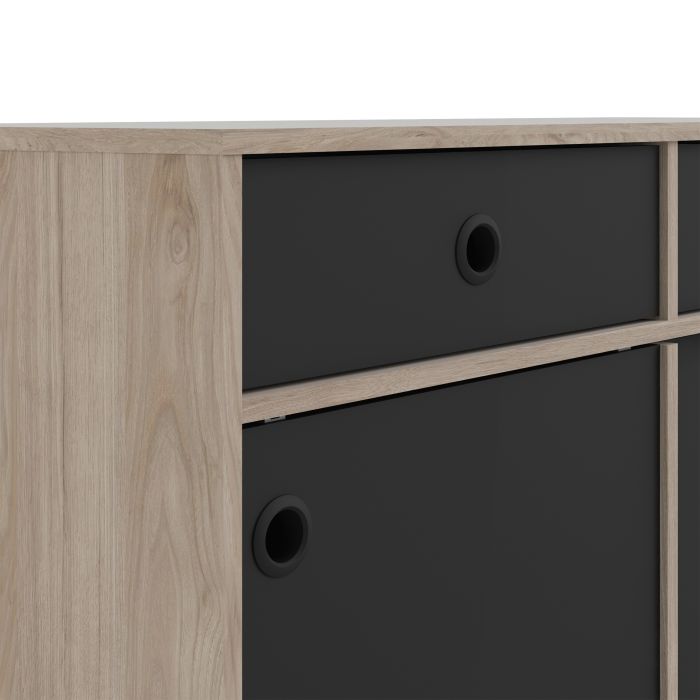 Rome Sideboard 2 Sliding Doors + 2 Drawers in Jackson Hickory Oak with Matt Black - UK