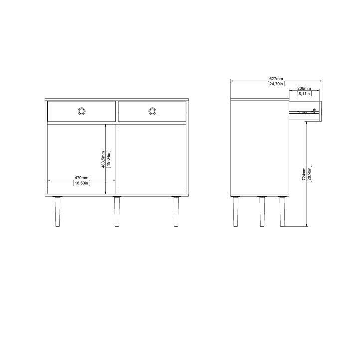 Rome Sideboard 2 Sliding Doors + 2 Drawers in Jackson Hickory Oak with Matt Black - UK