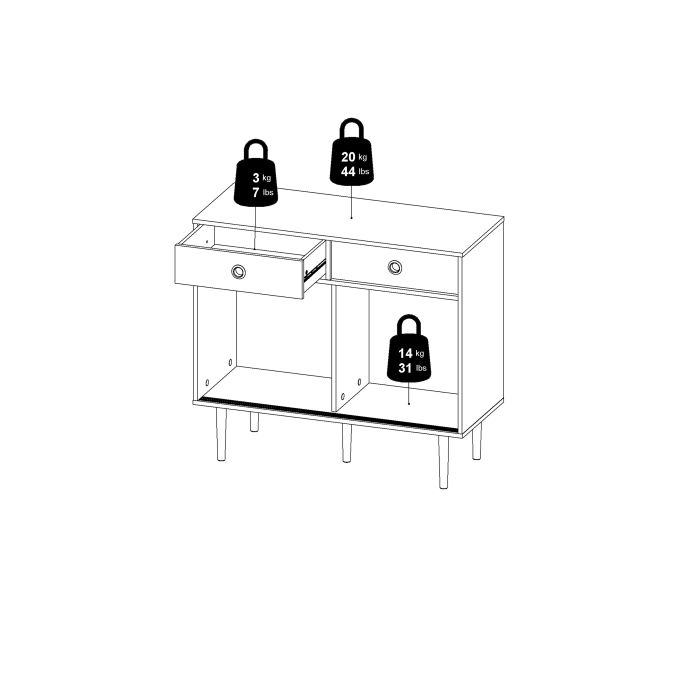 Rome Sideboard 2 Sliding Doors + 2 Drawers in Jackson Hickory Oak with Matt Black - UK