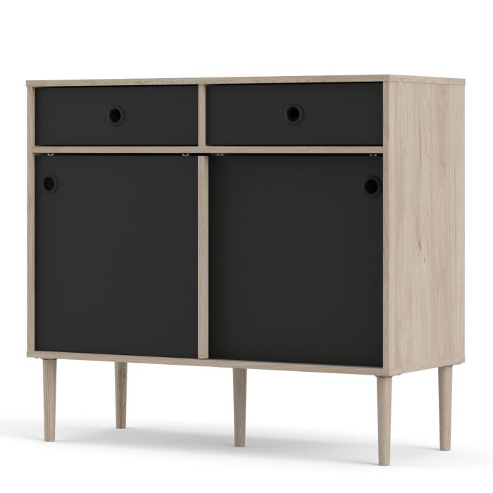 Rome Sideboard 2 Sliding Doors + 2 Drawers in Jackson Hickory Oak with Matt Black - UK