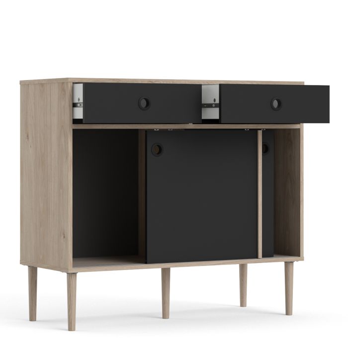 Rome Sideboard 2 Sliding Doors + 2 Drawers in Jackson Hickory Oak with Matt Black - UK