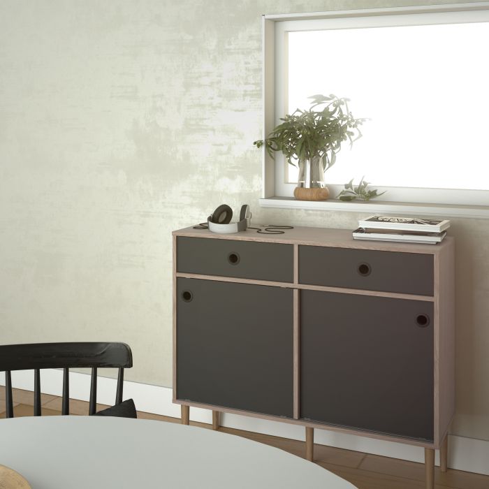 Rome Sideboard 2 Sliding Doors + 2 Drawers in Jackson Hickory Oak with Matt Black - UK
