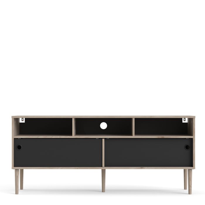 Rome TV-unit 2 Sliding Doors in Jackson Hickory Oak with Matt Black - UK