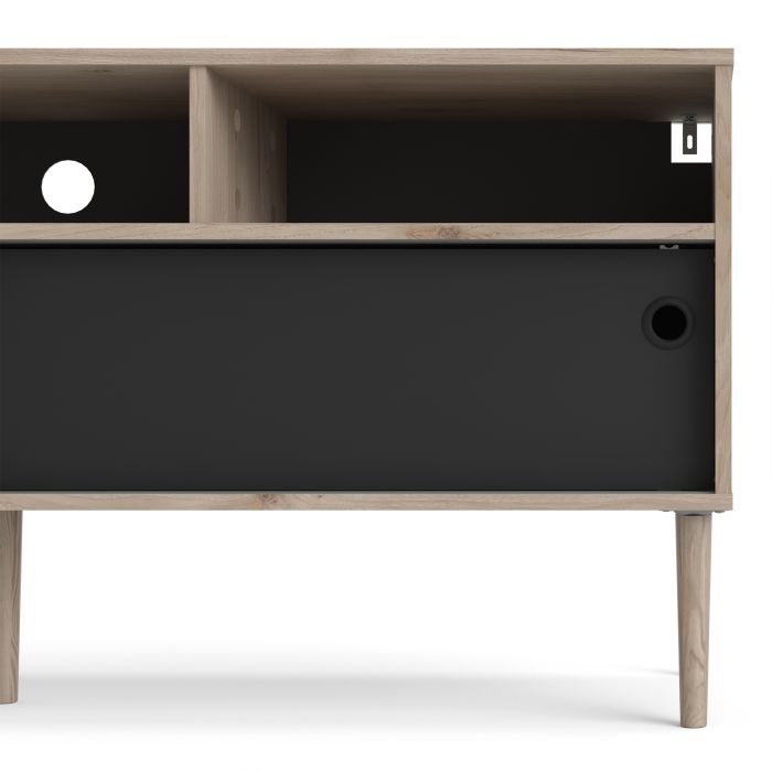Rome TV-unit 2 Sliding Doors in Jackson Hickory Oak with Matt Black - UK