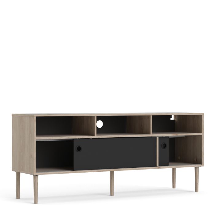 Rome TV-unit 2 Sliding Doors in Jackson Hickory Oak with Matt Black - UK