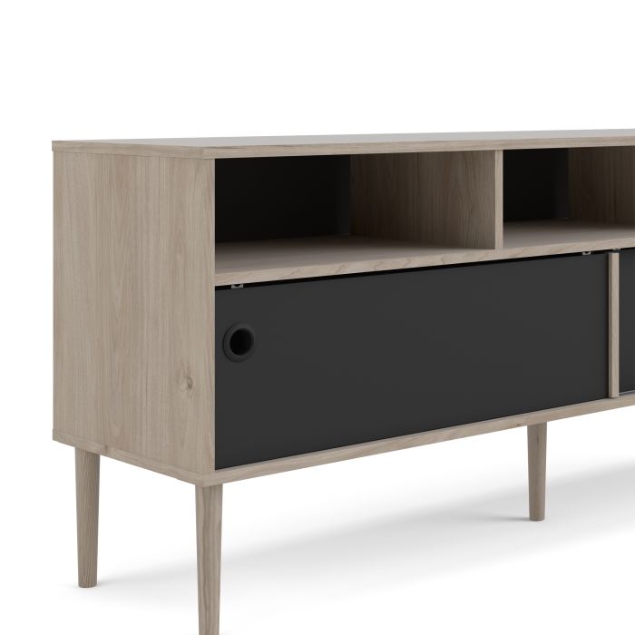 Rome TV-unit 2 Sliding Doors in Jackson Hickory Oak with Matt Black - UK