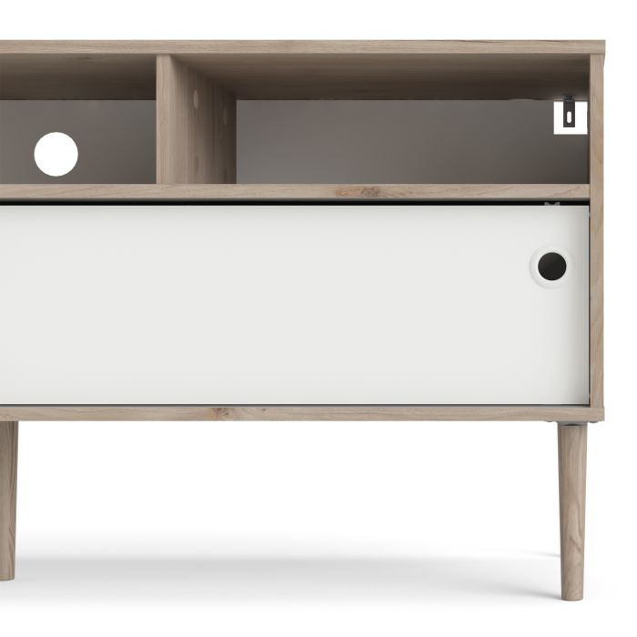 Rome TV-unit 2 Sliding Doors in Jackson Hickory Oak with Matt White - UK