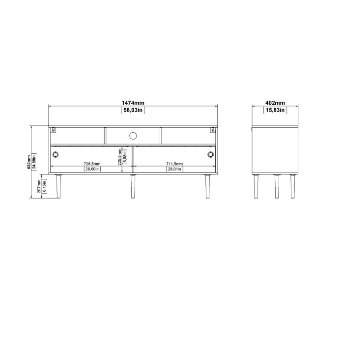 Rome TV-unit 2 Sliding Doors in Jackson Hickory Oak with Matt White - UK