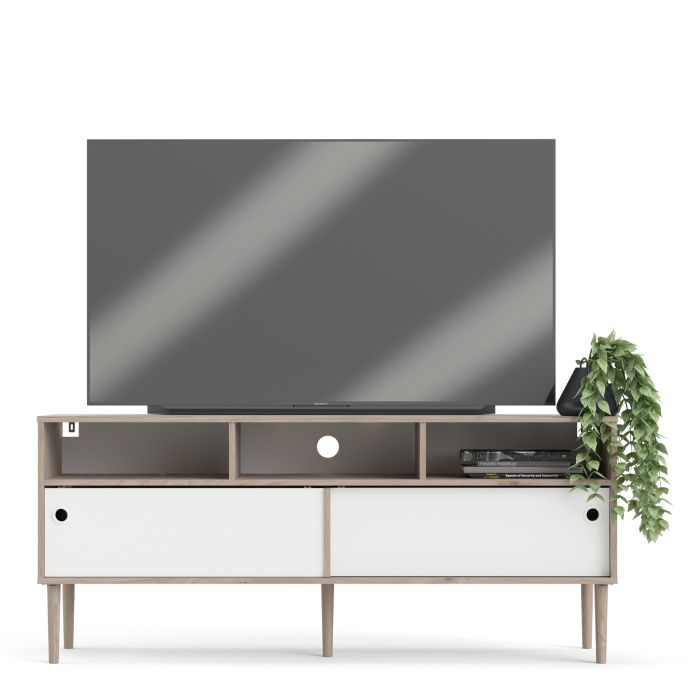Rome TV-unit 2 Sliding Doors in Jackson Hickory Oak with Matt White - UK